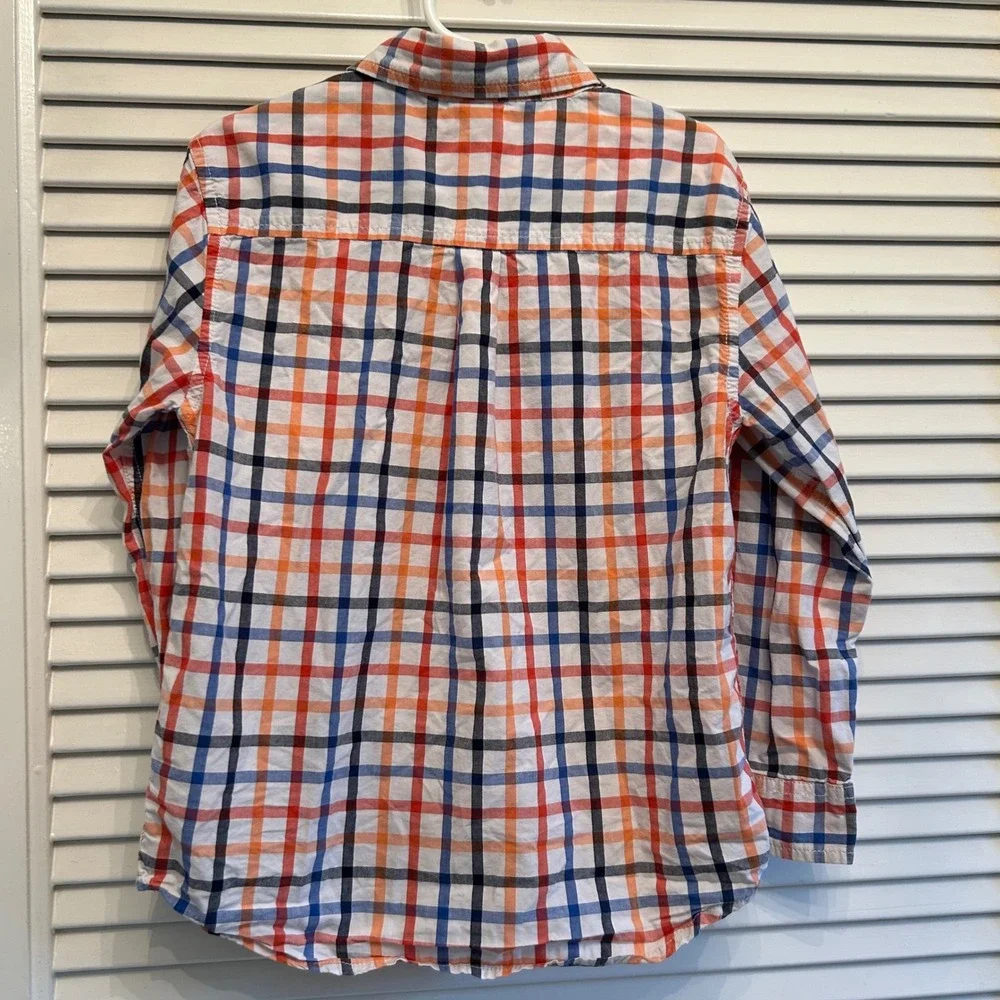 Gymboree Boys Plaid Button Down Shirt Orange Blue Red‎ Black Checkered